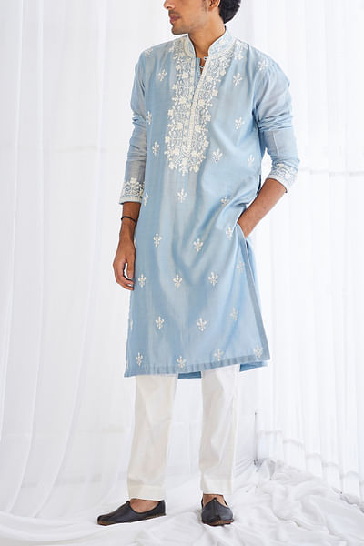 Powder blue dori embroidery kurta set