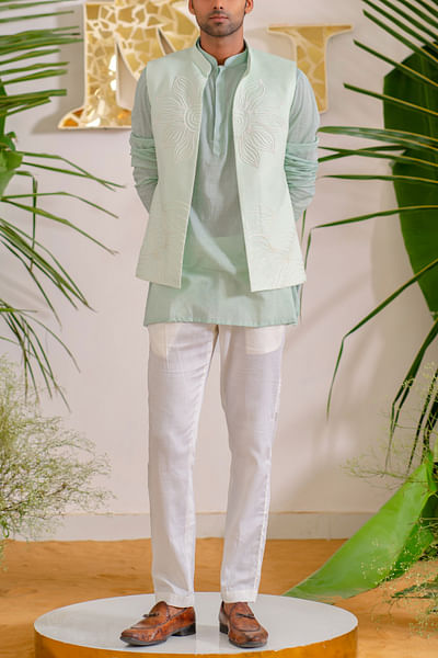 Powder blue embroidered bandi kurta set
