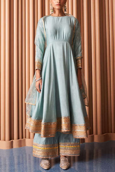 Powder blue sequin embroidery anarkali set