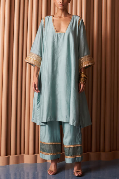 Powder blue sequin embroidery kurta set