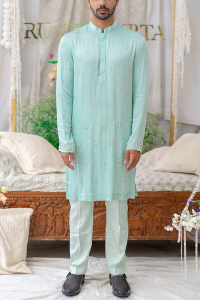 Powder blue snowflake embroidery kurta set