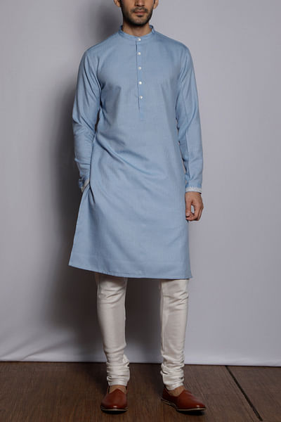 Powder blue thread embroidery kurta