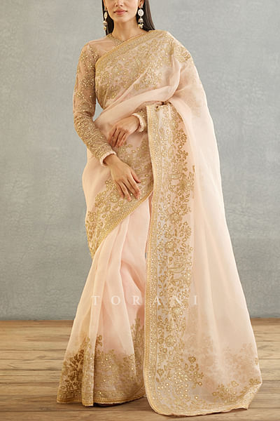 Powder pink dori embroidery saree