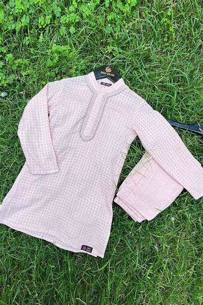 Powder pink embroidered cotton kurta set