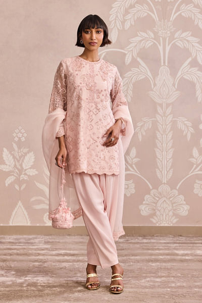 Powder pink embroidered kurta set