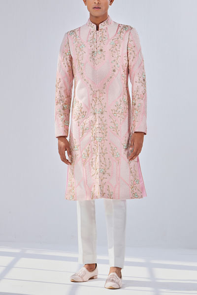 Powder pink embroidered sherwani