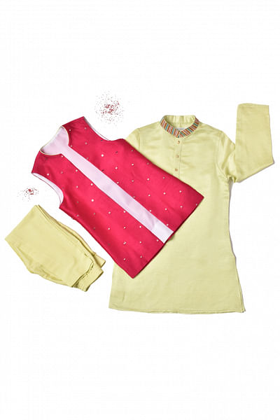 Prani pink embroidered achkan kurta set