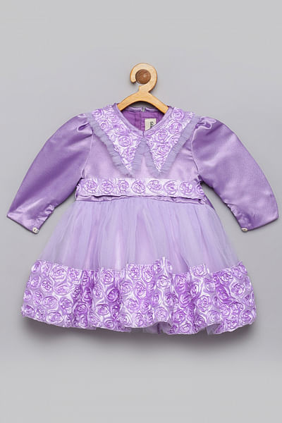 Purple 3D rose collared dress