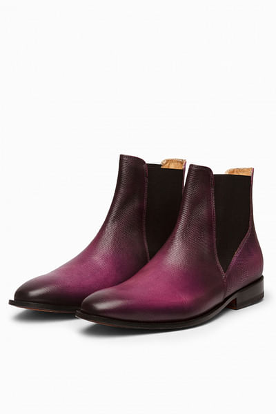 Purple and black ombre textured Chelsea leather boots