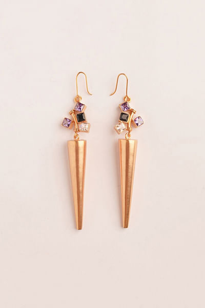 Purple and black spike cubic zirconia earrings