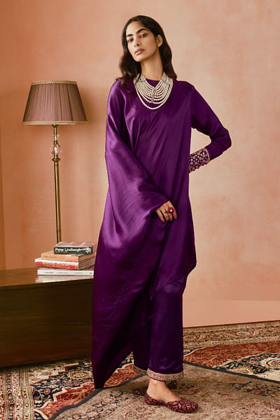Purple asymmetric tunic set