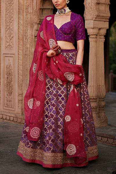 Purple banarasi bandhej lehenga set