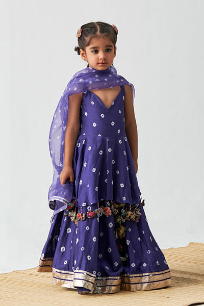 Purple bandhani print lehenga set