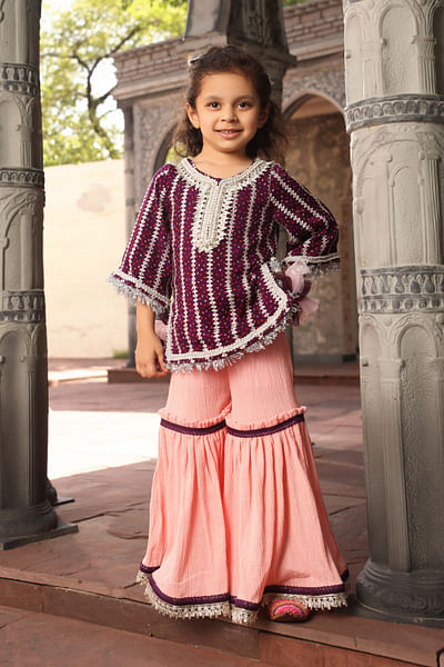 Purple bandhej sharara set