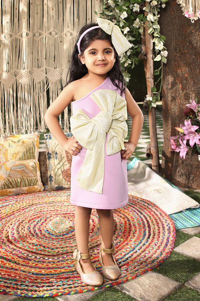 Purple bow detailed dress