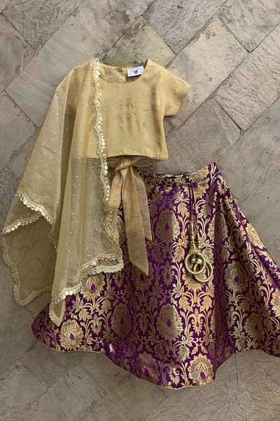 Purple brocade lehenga set