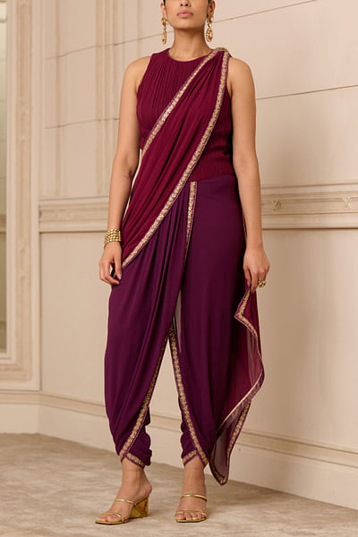 Purple concept dhoti draped sari set