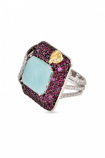 Purple cubic zirconia and gemstone ring