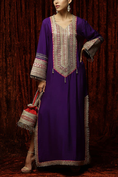 Purple dori embroidered kaftan