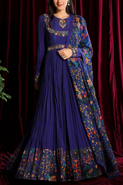 Purple embroidered anarkali set