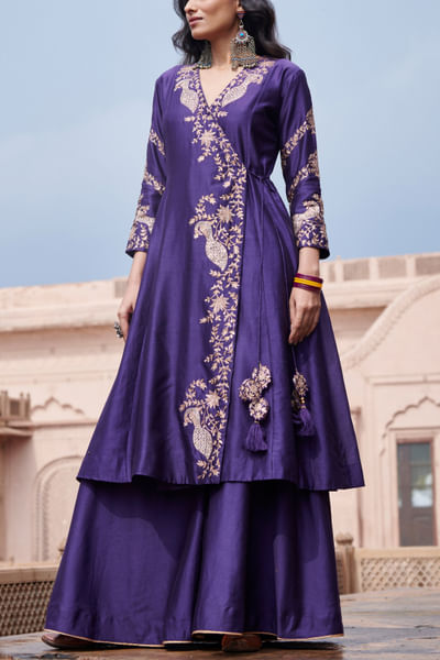 Purple embroidered angrakha set