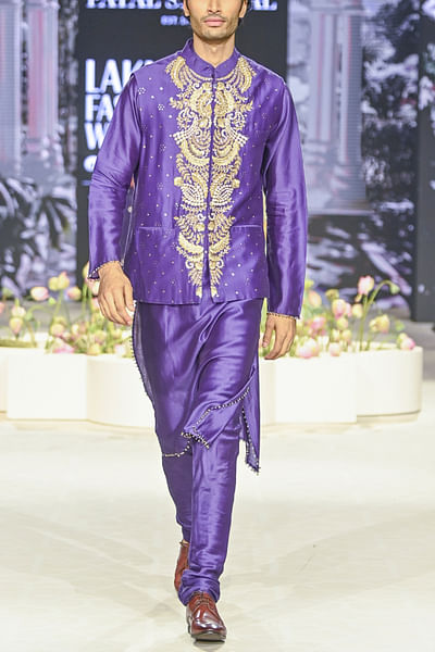 Purple embroidered bandi kurta set