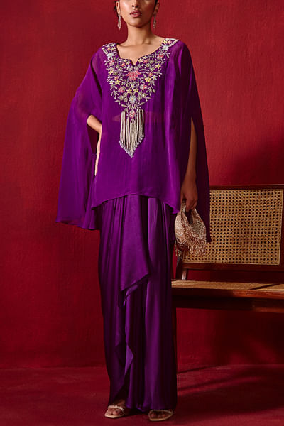 Purple embroidered cape set