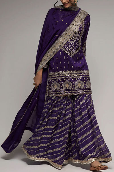 Purple embroidered gharara set