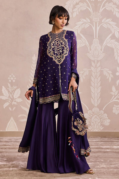 Purple embroidered kurta and sharara set