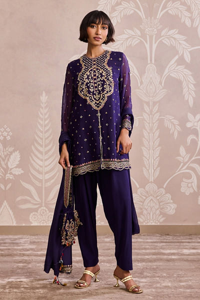 Purple embroidered kurta set