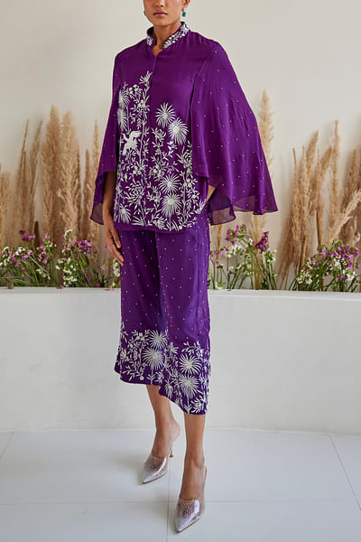 Purple embroidered pants