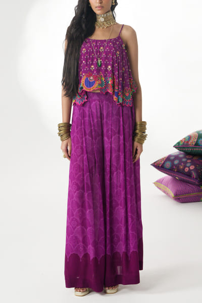 Siddhartha Bansal Purple embroidered top and palazzos SDBJAN2427