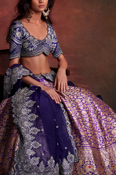 Purple floral banarasi lehenga set