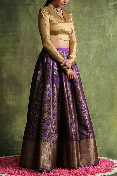 Purple floral banarasi skirt set
