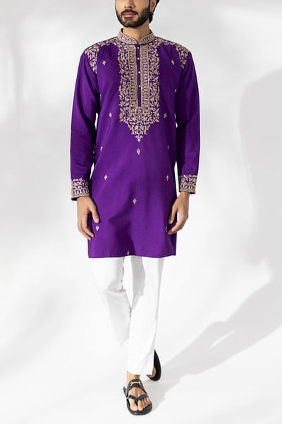 Purple floral embroidery kurta set