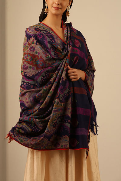 Purple floral kani work pashmina shawl