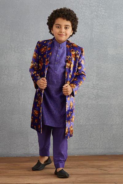 Purple floral print jacket kurta set