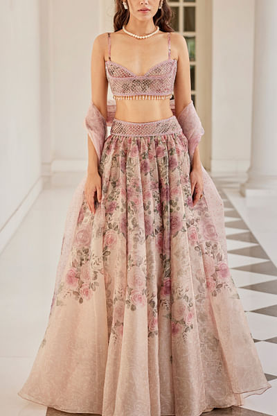 Purple floral print lehenga set