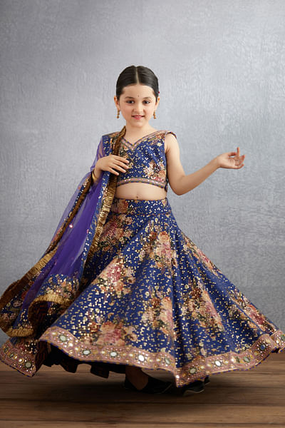 Purple floral print woven lehenga set