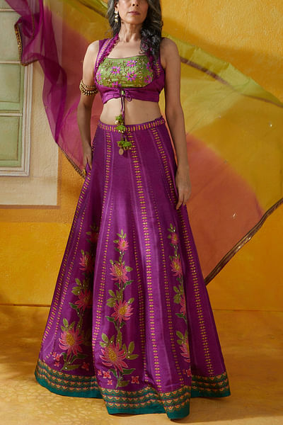 Purple floral printed lehenga set