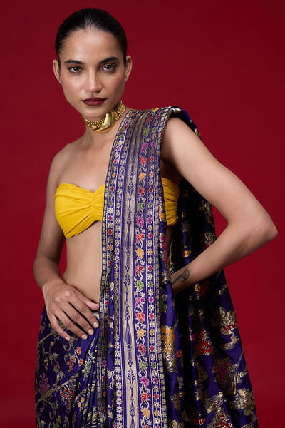 Purple floral woven banarasi kadhwa sari
