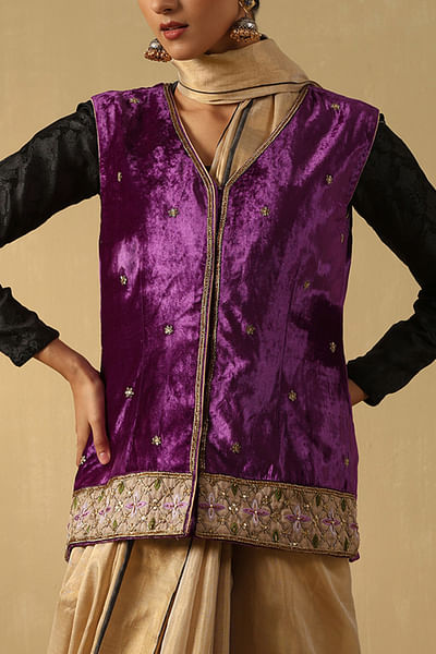 Purple floral zardozi embroidery jacket
