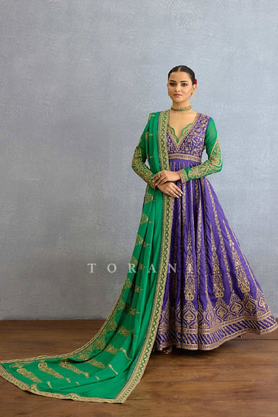 Purple floral zari embroidered anarkali set