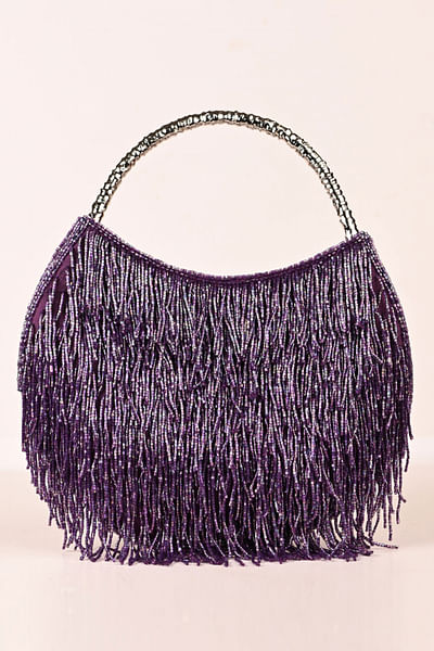 Purple fringe embellished clutch