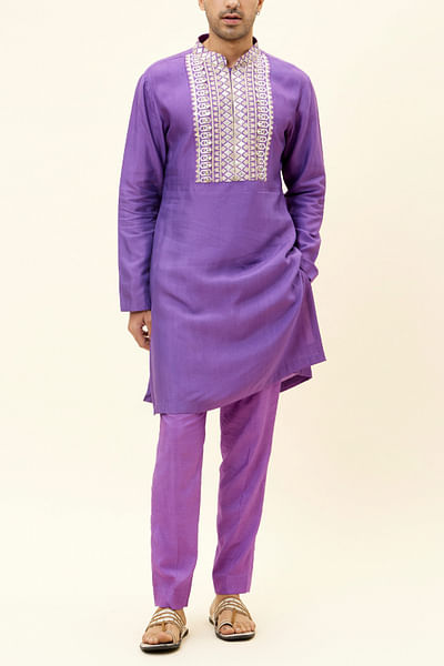 Purple geometric embroidered kurta set