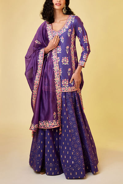 Purple gota embellished kurta skirt set