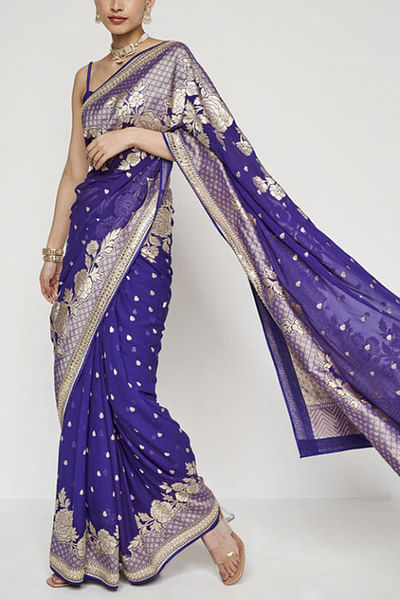 Purple handwoven banarasi sari set