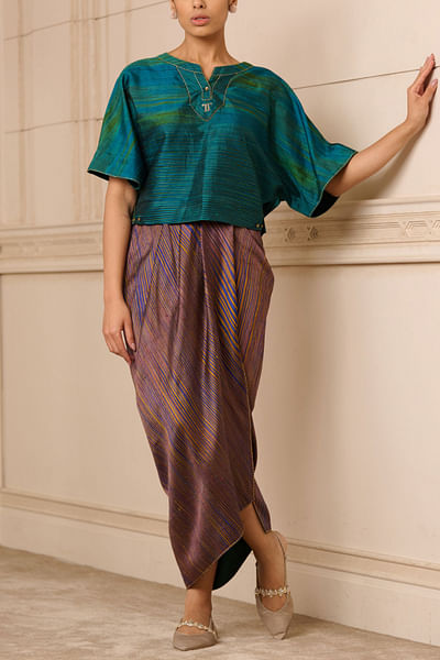 Purple handwoven textured draped skirt