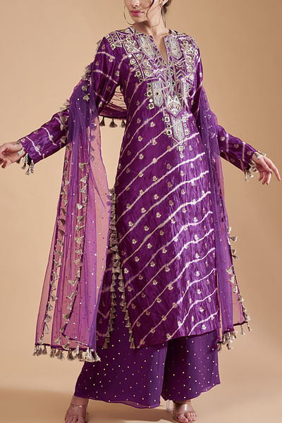 Purple leheriya mirror embroidery kurta set