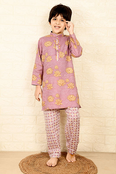 Purple lotus print kurta set
